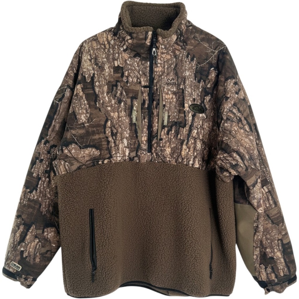 DRAKE WATERFOWL Pullover XL Brown EUC Realtree Timber Sherpa Quarter Zip